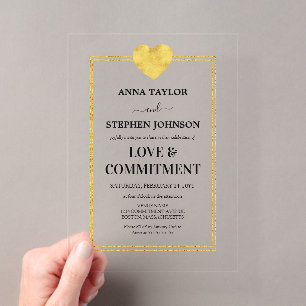 Invitations En Acrylique Cérémonie Lux Gold Heart Love & Engagement