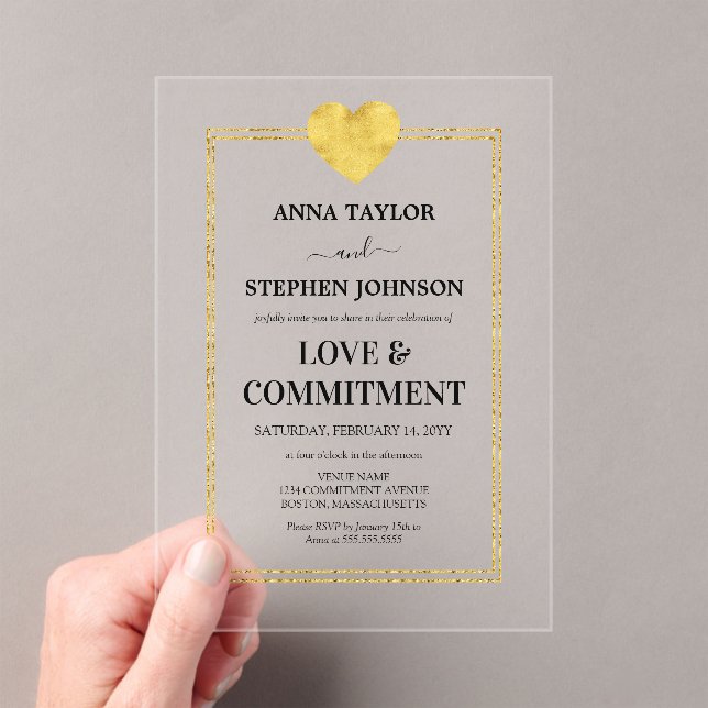 Invitations En Acrylique Cérémonie Lux Gold Heart Love & Engagement (In situ (ordinateur de poche))