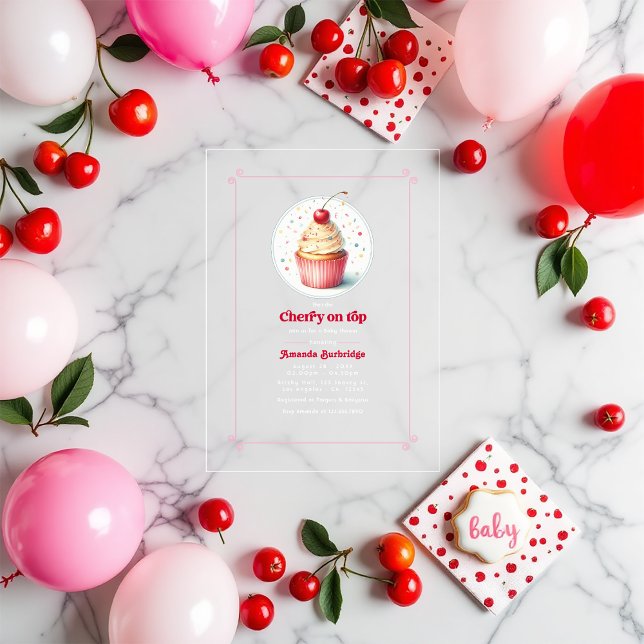 Invitations En Acrylique Cerise sur le Baby shower supérieur (Cherry on Top Baby Shower Acrylic Invitations)