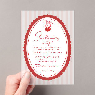 Invitations En Acrylique Cerise sur le Gâteau Tout en Un Douche pour Coupl