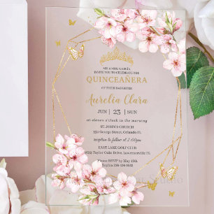 Invitations En Acrylique Cerisiers Fleurs Élégantes Quinceañera Sweet 16