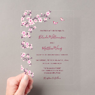 Invitations En Acrylique Cerisiers Fleurs Roses Mariage Transparent
