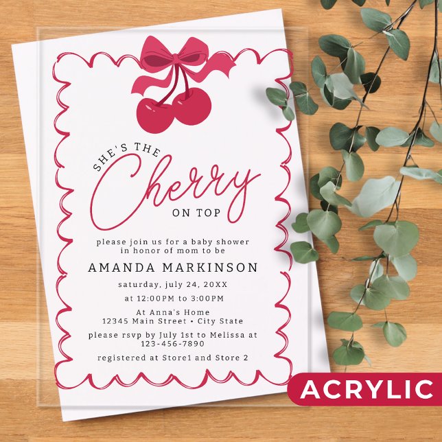 Invitations En Acrylique C'est la cerise sur le Baby shower rose (Créateur téléchargé)