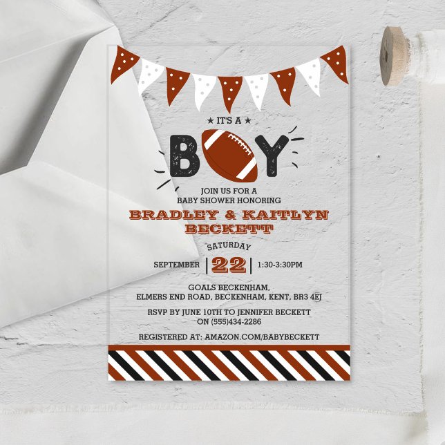 Invitations En Acrylique C'est un garçon ! Football Thème Co-ed Baby shower (Créateur téléchargé)