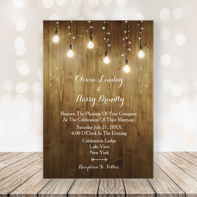 Invitations En Acrylique Chaîne Rustique De Lumières Mariage Acrylique Invi (Stylishly Personalize with Your Custom Wedding Information.)
