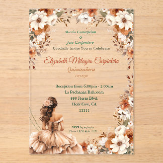 Invitations En Acrylique Champagne Beige Boho Quinceañera