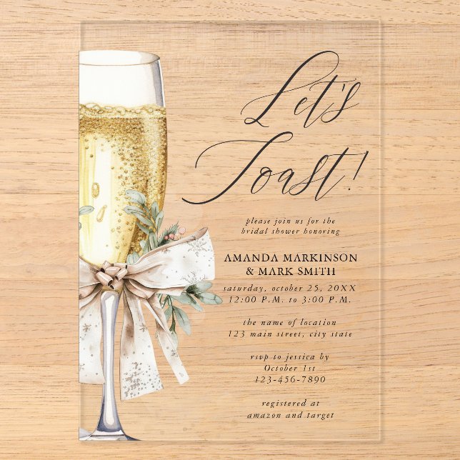 Invitations En Acrylique Champagne Let's Toast Winter Bridal Shower (Recto)