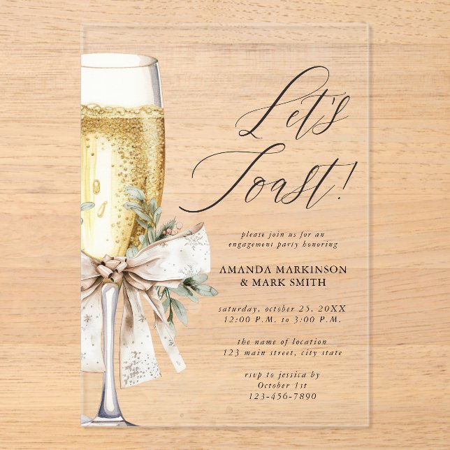 Invitations En Acrylique Champagne Let's Toast Winter Engagement (Recto)