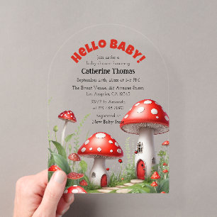 Invitations En Acrylique Champignons rouges Baby shower des bois