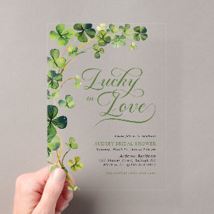 Invitations En Acrylique Chanceux en amour Bridal Shower Shamrock vert