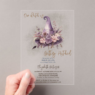 Invitations En Acrylique Chapeau de sorcière floral lune Halloween douche d
