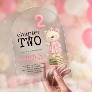 Invitations En Acrylique Chapitre deux Livres d'ours en peluche Fille 2e an
