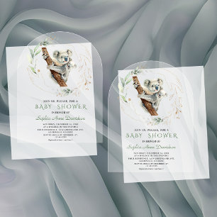 Invitations En Acrylique Charmant Cute Koala Baby shower d'or vert