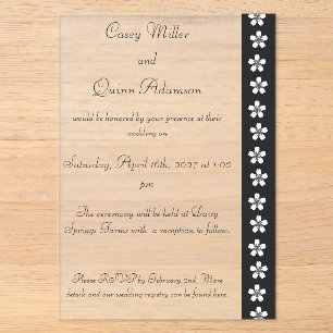 Invitations En Acrylique Charmant Sakura en Acrylique Noir de Mariage