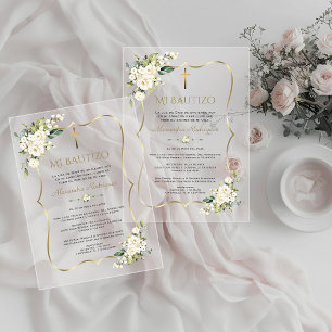 Invitations En Acrylique Charme Bautizo Con Blanca Flores Or Baptême