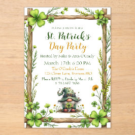 Invitations En Acrylique Charming Spring Clover & Gnome 