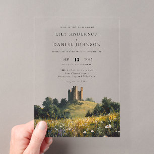 Invitations En Acrylique Château Anglais Fleurs Sauvages Floral Mariage