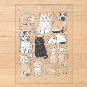 Invitations En Acrylique chaton, chat, animal, mignon, joueur, dessiné à la