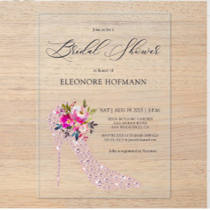 Invitations En Acrylique Chaussures à talons hauts florales roses pour la f