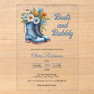 Invitations En Acrylique Chaussures & Bubbly Western Cowgirl Mariage Fête B