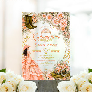 Invitations En Acrylique Chaussures occidentales Roses pêche Quinceañera do