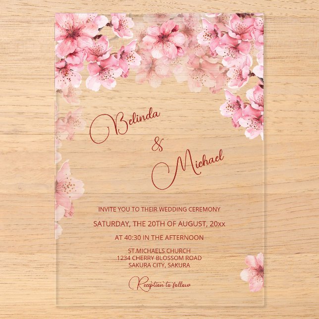 Invitations En Acrylique  Cherry Blossom Clear Wedding (Recto)