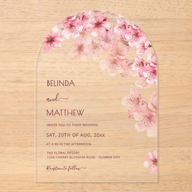 Invitations En Acrylique  Cherry Blossom White  Wedding (Recto)