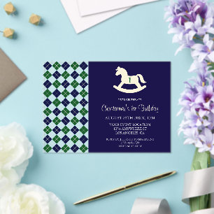 Invitations En Acrylique Cheval à bascule Prépa Argyle 1er Anniversaire