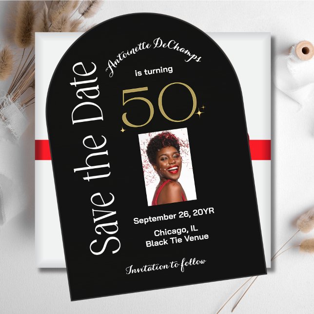 Invitations En Acrylique Chic 50 et Fabulous Black Gold Arch Enregistrer la (Custom 50 & Fabulous Elegant Calligraphy Black Gold Acrylic Birthday Invitation)