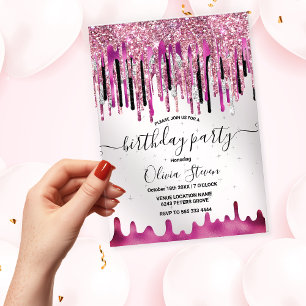 Invitations En Acrylique Chic anniversaire monogramme gouttes de paillettes
