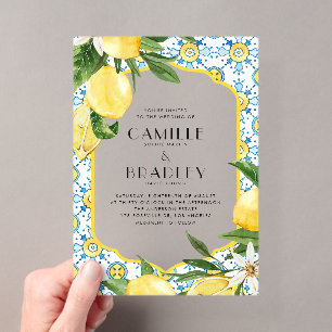 Invitations En Acrylique Chic Aquarelle Citron Méditerranée Mariage d'été