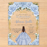 Chic Baby Blue Flowers Brown Princesse Quinceañera
