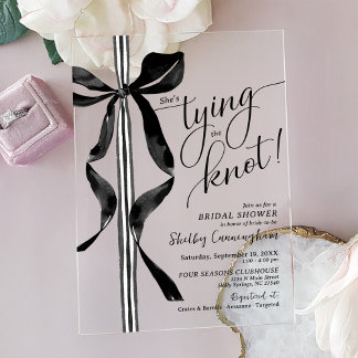 Invitations En Acrylique Chic Black Bow She's Tying The Knot Bridal Shower