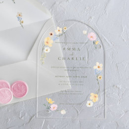 Invitations En Acrylique Chic Boho Pastel Fleurs sauvages Printemps Mariage