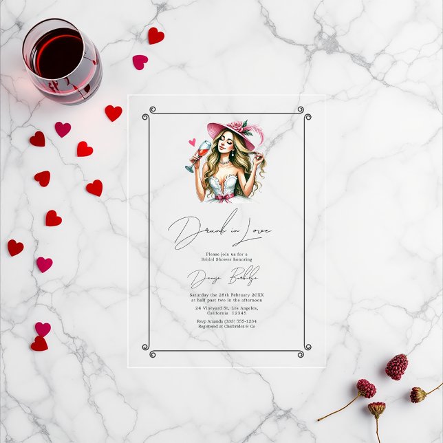 Invitations En Acrylique Chic Drunk in Love Fête des mariées (Chic Drunk in Love Bridal Shower Acrylic Invitations)