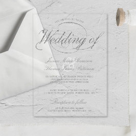 Invitations En Acrylique Chic Faux Mariage de script d'huile d'argent