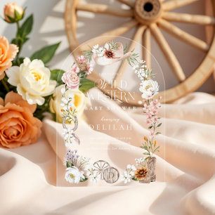Invitations En Acrylique Chic Fête Prénatale Western Aquarelle Florale Cowb