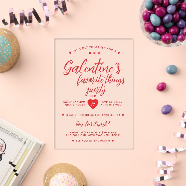 Invitations En Acrylique Chic Galentine's Favorite Things Party  (Insitu (Célébration))