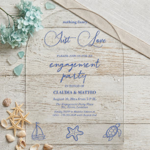 Invitations En Acrylique Chic, juste amour, vie marine, fête de fiançailles