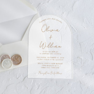 Invitations En Acrylique Chic Mariage Arch Script Gold Frosted