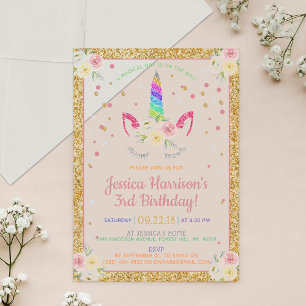 Invitations En Acrylique Chic Rainbow Parties scintillant Unicorn N'importe