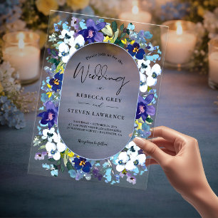 Invitations En Acrylique Chic ressort bleu pourpre violet mariage