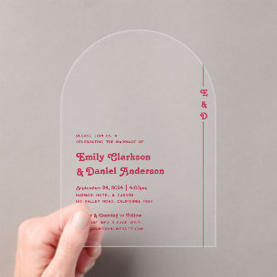 Invitations En Acrylique Chic Retro Été brillant rose chaud Mariage Monogra