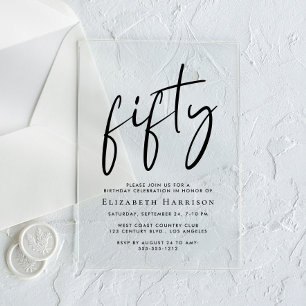 Invitations En Acrylique Chic Script 50e fête d'anniversaire