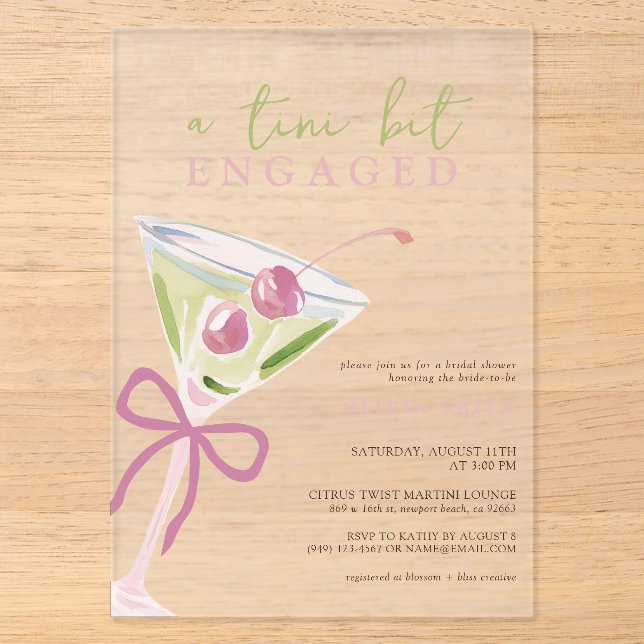Invitations En Acrylique Chic Tini Bit Engaged Martini Bridal Shower (Recto)