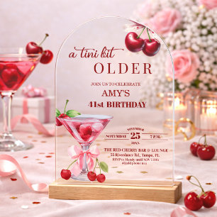 Invitations En Acrylique Chic Un Peu Plus Vieille Martini Cerise 41e Annive