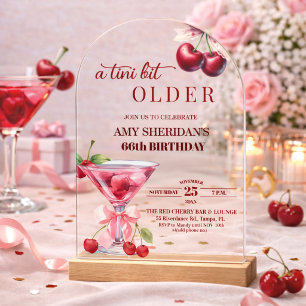 Invitations En Acrylique Chic Un Peu Plus Vieille Martini Cerise 66e Annive