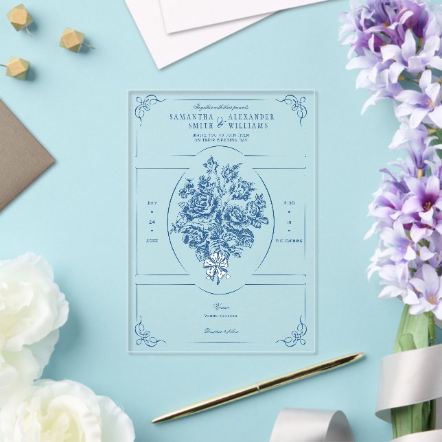 Invitations En Acrylique Chinoiserie Elégant Bouquet Bleu Mariage victorien (Insitu (Mariage))