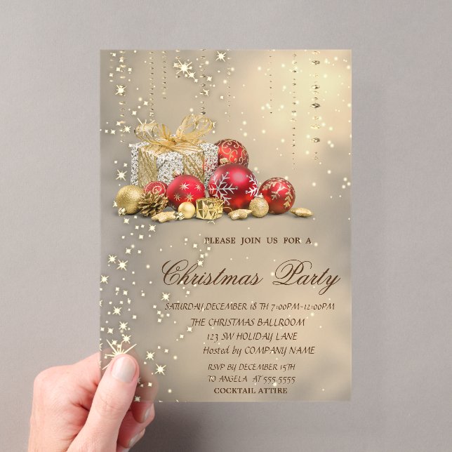 Invitations En Acrylique Christmas Balls présente Gold Christmas Party (In situ (ordinateur de poche))
