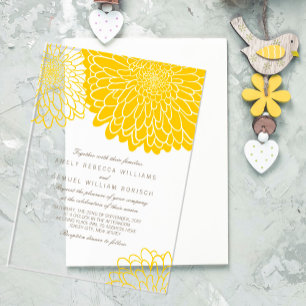 Invitations En Acrylique Chrysanthème jaune blanc élégant Mariage simple